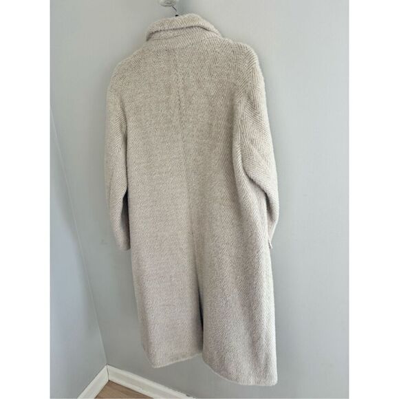Zara Long Oversized Beige Herringbone Fuzzy Jacket, Women’s Size Small - Picture 7 of 8